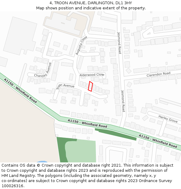 4, TROON AVENUE, DARLINGTON, DL1 3HY: Location map and indicative extent of plot