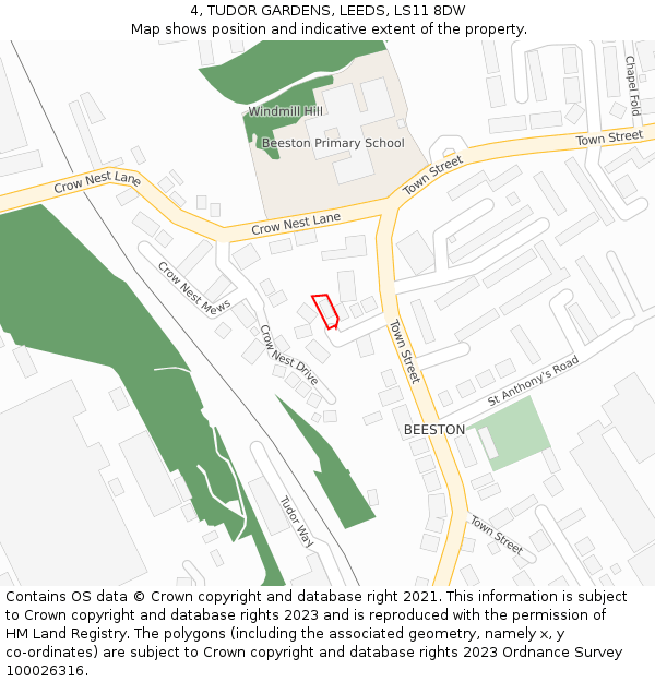 4, TUDOR GARDENS, LEEDS, LS11 8DW: Location map and indicative extent of plot