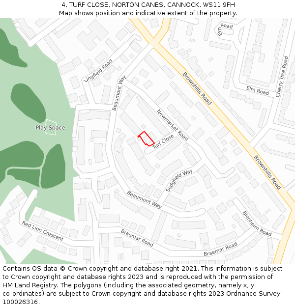 4, TURF CLOSE, NORTON CANES, CANNOCK, WS11 9FH: Location map and indicative extent of plot