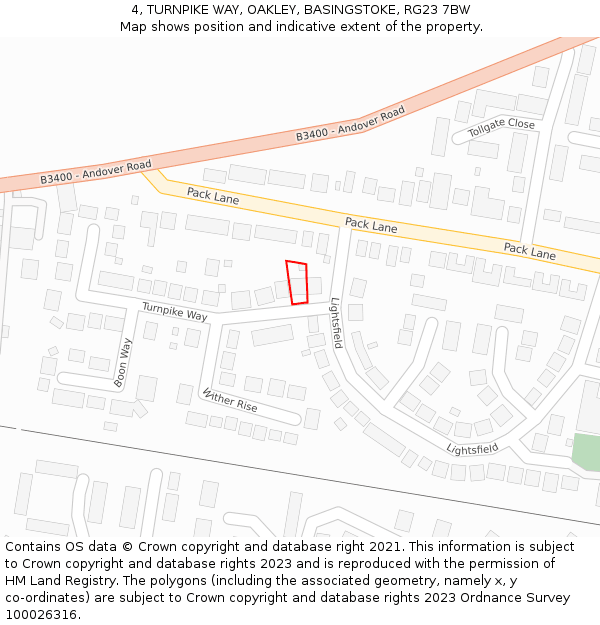 4, TURNPIKE WAY, OAKLEY, BASINGSTOKE, RG23 7BW: Location map and indicative extent of plot