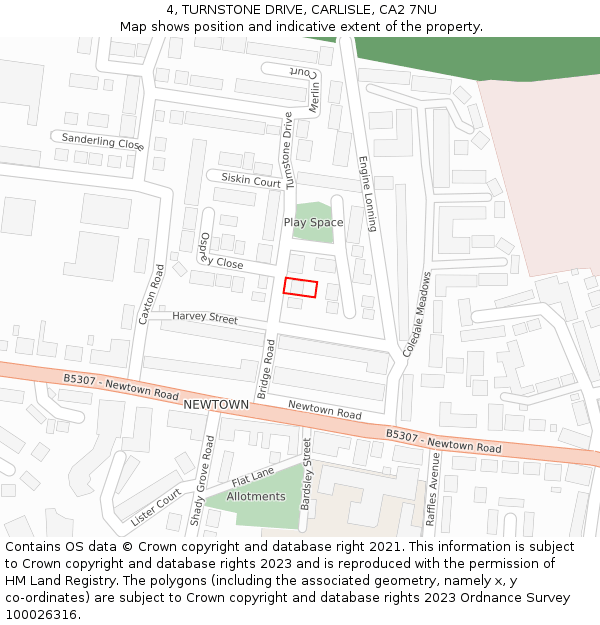 4, TURNSTONE DRIVE, CARLISLE, CA2 7NU: Location map and indicative extent of plot