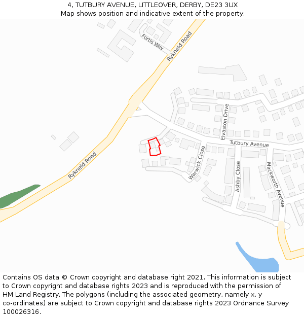 4, TUTBURY AVENUE, LITTLEOVER, DERBY, DE23 3UX: Location map and indicative extent of plot