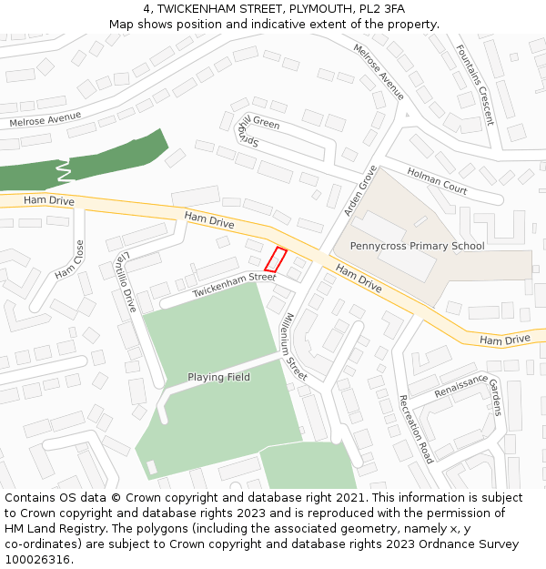 4, TWICKENHAM STREET, PLYMOUTH, PL2 3FA: Location map and indicative extent of plot