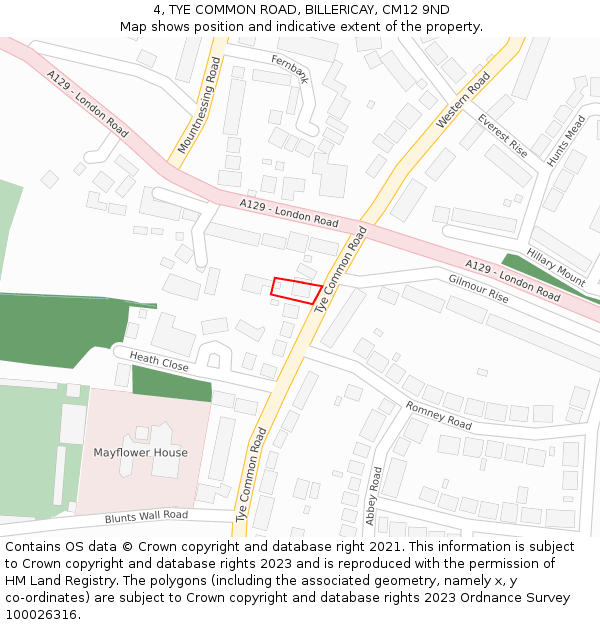 4, TYE COMMON ROAD, BILLERICAY, CM12 9ND: Location map and indicative extent of plot