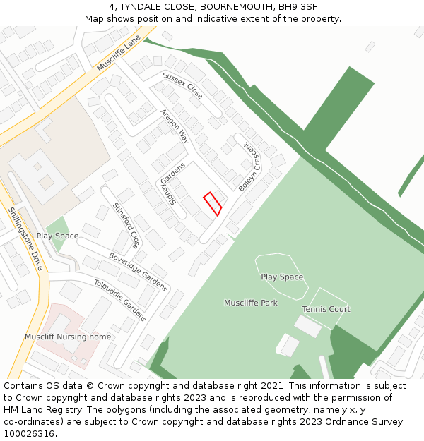4, TYNDALE CLOSE, BOURNEMOUTH, BH9 3SF: Location map and indicative extent of plot