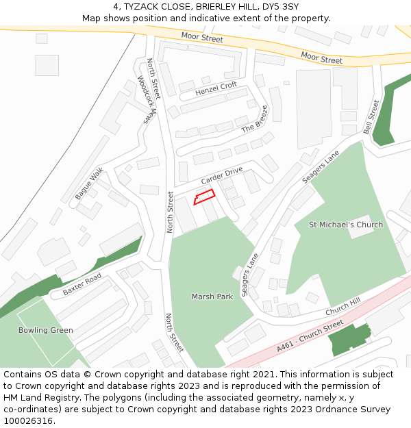 4, TYZACK CLOSE, BRIERLEY HILL, DY5 3SY: Location map and indicative extent of plot