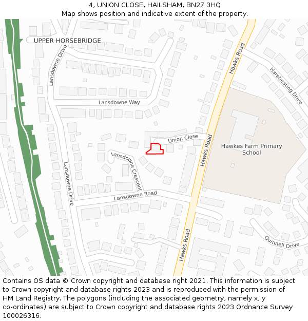 4, UNION CLOSE, HAILSHAM, BN27 3HQ: Location map and indicative extent of plot