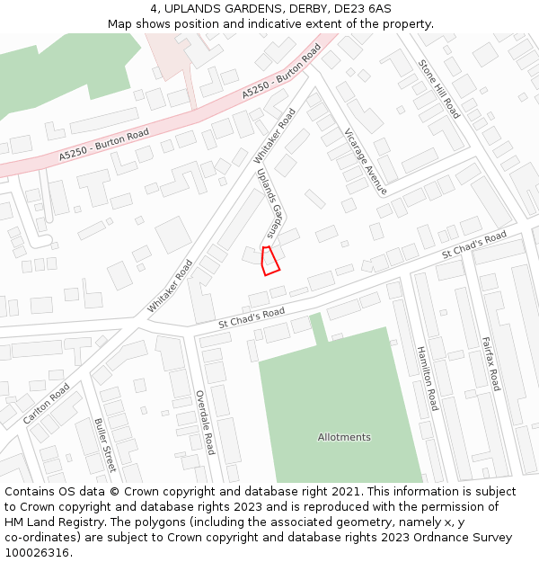 4, UPLANDS GARDENS, DERBY, DE23 6AS: Location map and indicative extent of plot