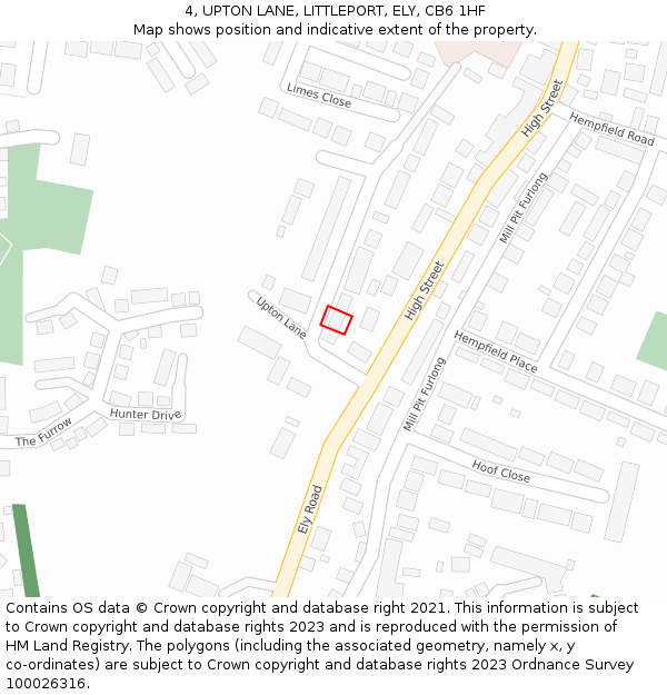 4, UPTON LANE, LITTLEPORT, ELY, CB6 1HF: Location map and indicative extent of plot