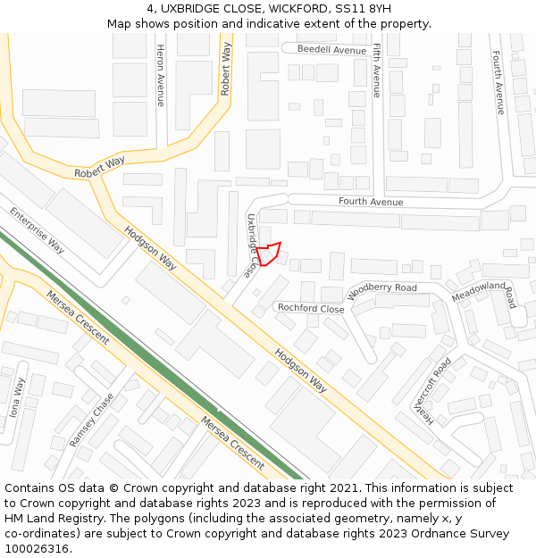 4, UXBRIDGE CLOSE, WICKFORD, SS11 8YH: Location map and indicative extent of plot