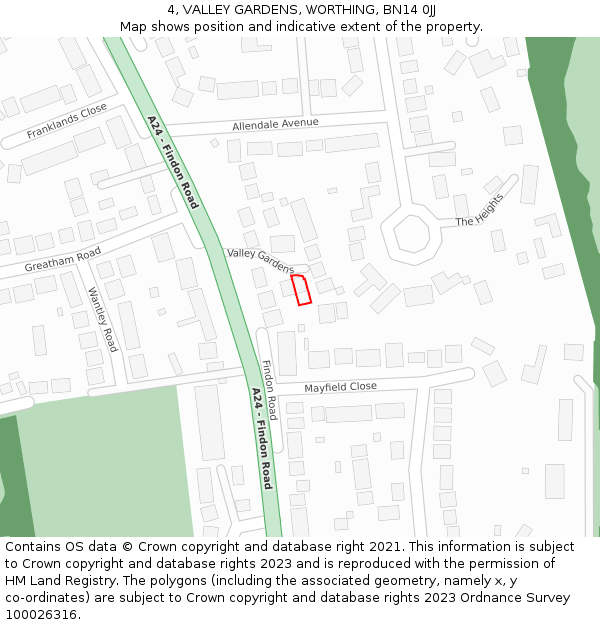 4, VALLEY GARDENS, WORTHING, BN14 0JJ: Location map and indicative extent of plot