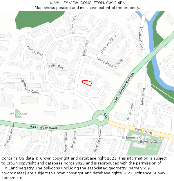 4, VALLEY VIEW, CONGLETON, CW12 4EN: Location map and indicative extent of plot