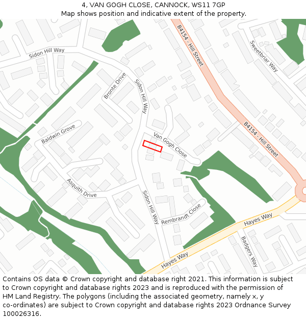 4, VAN GOGH CLOSE, CANNOCK, WS11 7GP: Location map and indicative extent of plot