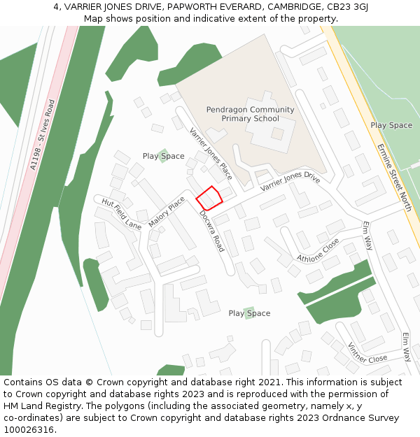 4, VARRIER JONES DRIVE, PAPWORTH EVERARD, CAMBRIDGE, CB23 3GJ: Location map and indicative extent of plot