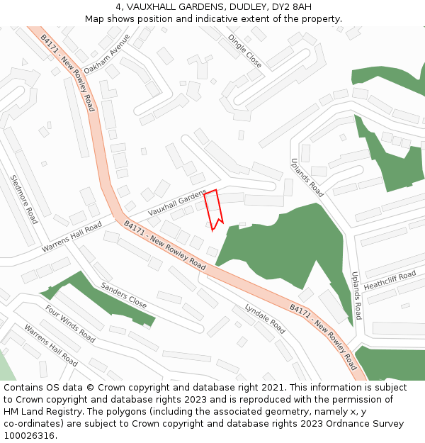 4, VAUXHALL GARDENS, DUDLEY, DY2 8AH: Location map and indicative extent of plot