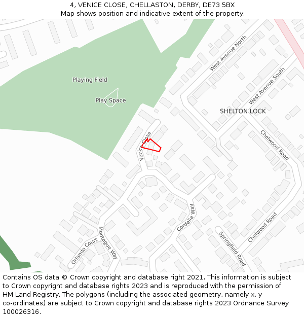4, VENICE CLOSE, CHELLASTON, DERBY, DE73 5BX: Location map and indicative extent of plot