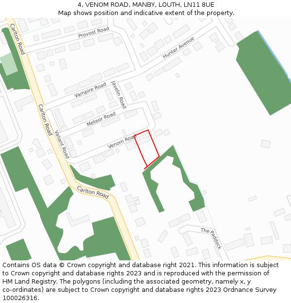 4, VENOM ROAD, MANBY, LOUTH, LN11 8UE: Location map and indicative extent of plot