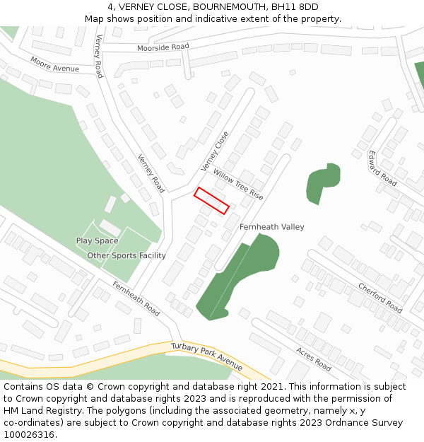 4, VERNEY CLOSE, BOURNEMOUTH, BH11 8DD: Location map and indicative extent of plot
