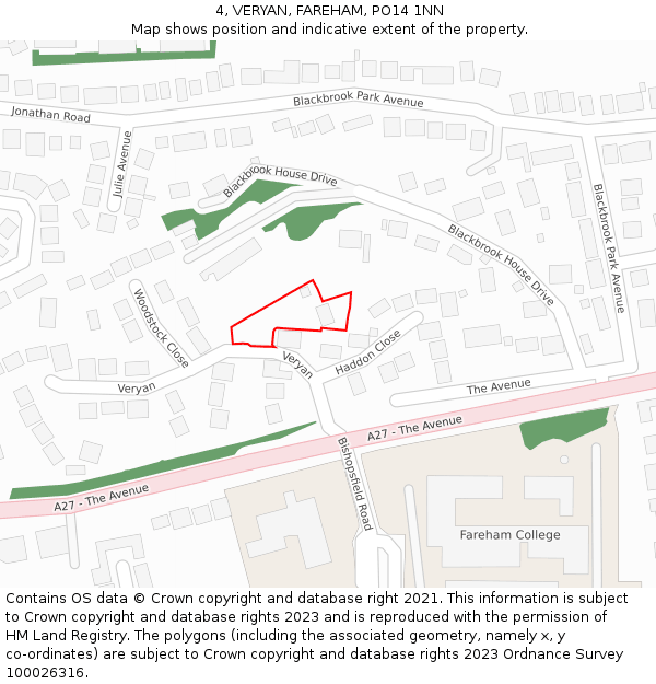 4, VERYAN, FAREHAM, PO14 1NN: Location map and indicative extent of plot