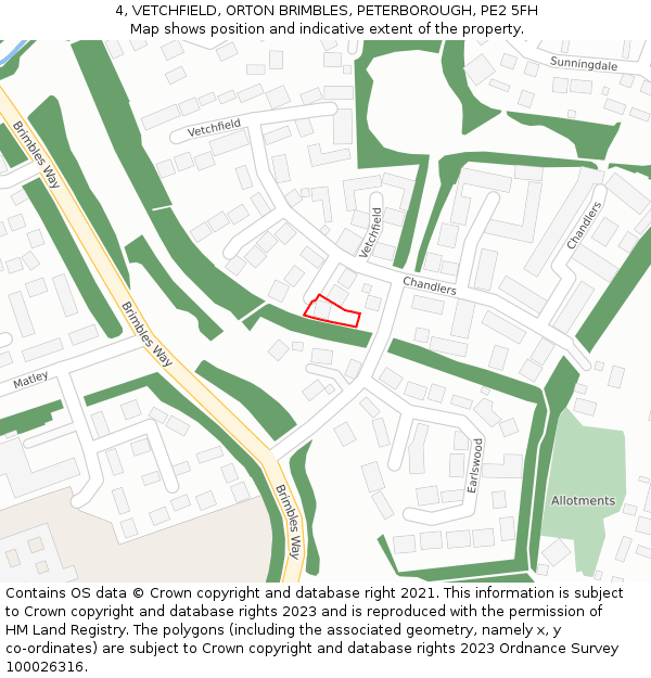 4, VETCHFIELD, ORTON BRIMBLES, PETERBOROUGH, PE2 5FH: Location map and indicative extent of plot