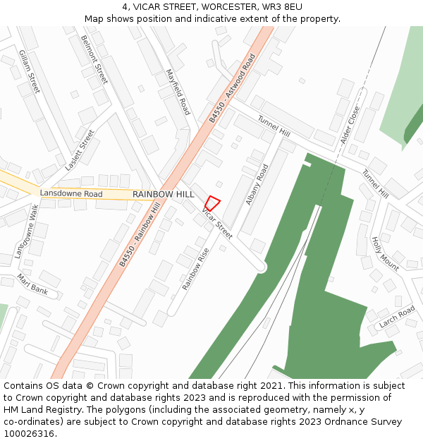 4, VICAR STREET, WORCESTER, WR3 8EU: Location map and indicative extent of plot