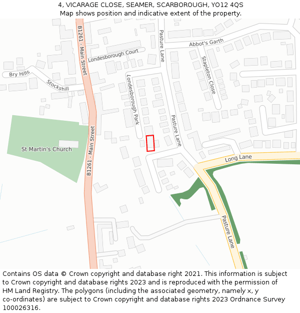 4, VICARAGE CLOSE, SEAMER, SCARBOROUGH, YO12 4QS: Location map and indicative extent of plot