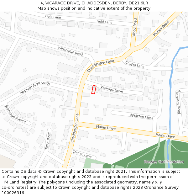 4, VICARAGE DRIVE, CHADDESDEN, DERBY, DE21 6LR: Location map and indicative extent of plot