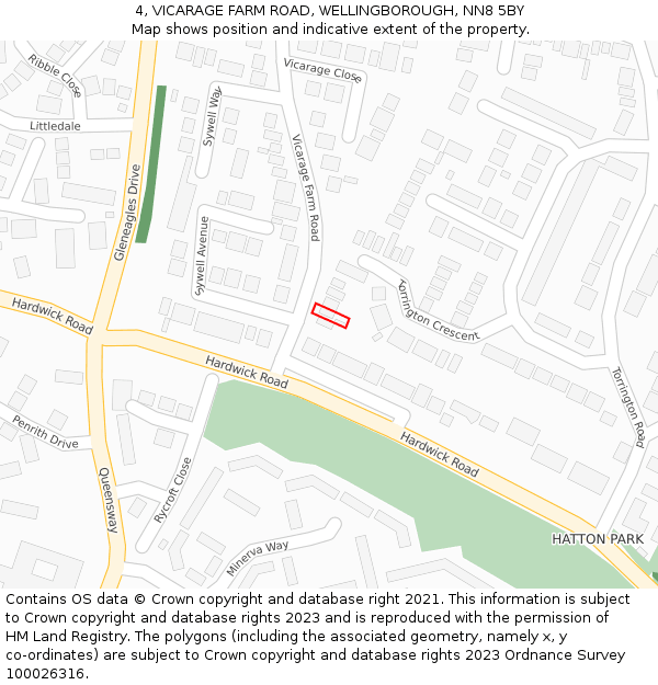 4, VICARAGE FARM ROAD, WELLINGBOROUGH, NN8 5BY: Location map and indicative extent of plot