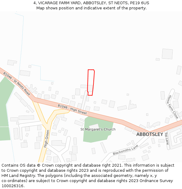4, VICARAGE FARM YARD, ABBOTSLEY, ST NEOTS, PE19 6US: Location map and indicative extent of plot