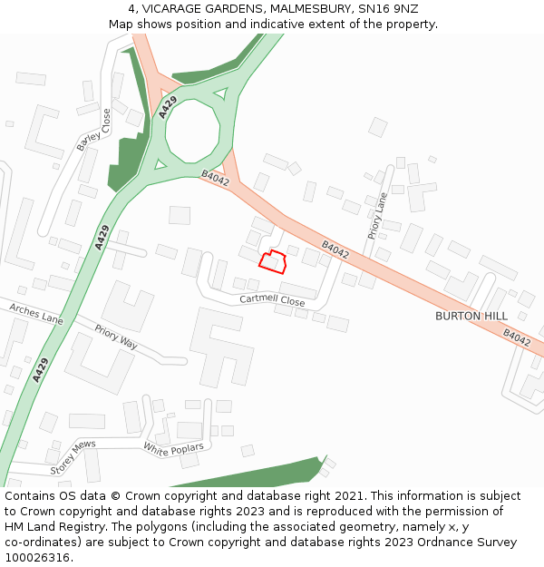 4, VICARAGE GARDENS, MALMESBURY, SN16 9NZ: Location map and indicative extent of plot