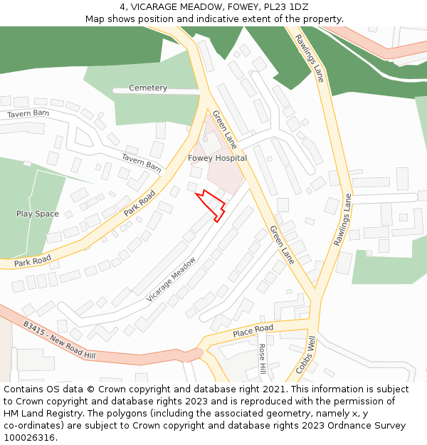 4, VICARAGE MEADOW, FOWEY, PL23 1DZ: Location map and indicative extent of plot