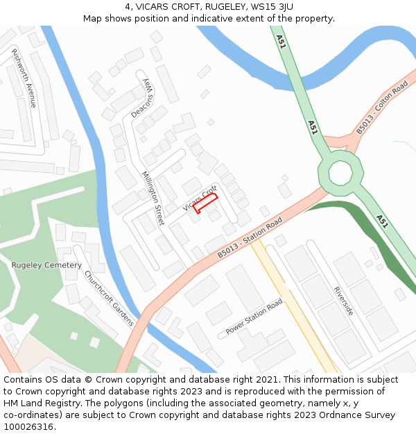 4, VICARS CROFT, RUGELEY, WS15 3JU: Location map and indicative extent of plot