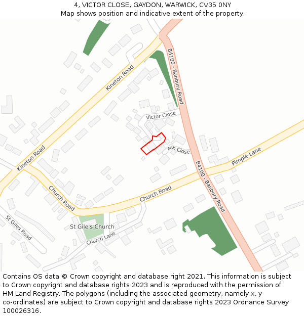 4, VICTOR CLOSE, GAYDON, WARWICK, CV35 0NY: Location map and indicative extent of plot