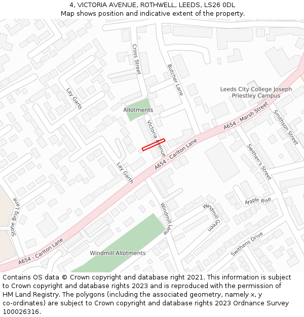 4, VICTORIA AVENUE, ROTHWELL, LEEDS, LS26 0DL: Location map and indicative extent of plot