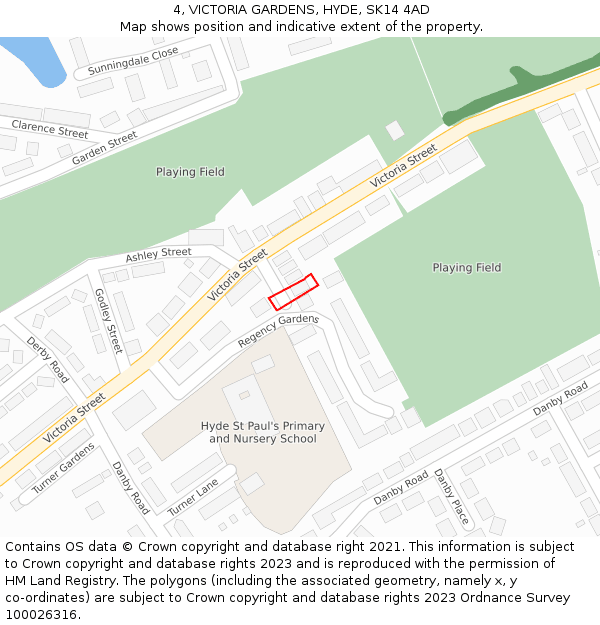 4, VICTORIA GARDENS, HYDE, SK14 4AD: Location map and indicative extent of plot