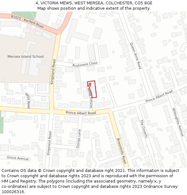 4, VICTORIA MEWS, WEST MERSEA, COLCHESTER, CO5 8GE: Location map and indicative extent of plot