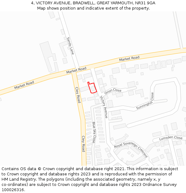 4, VICTORY AVENUE, BRADWELL, GREAT YARMOUTH, NR31 9GA: Location map and indicative extent of plot