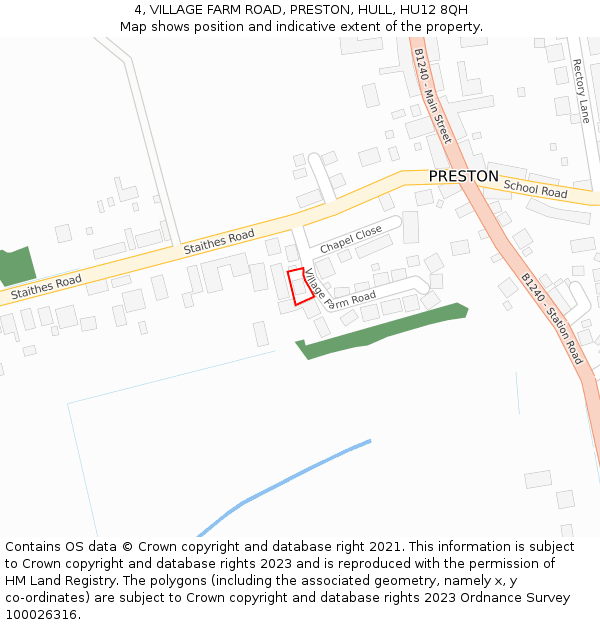 4, VILLAGE FARM ROAD, PRESTON, HULL, HU12 8QH: Location map and indicative extent of plot