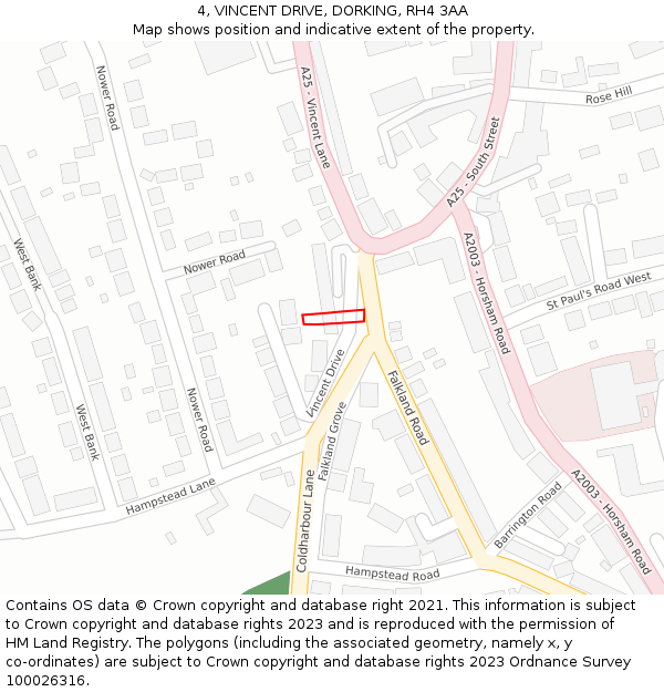 4, VINCENT DRIVE, DORKING, RH4 3AA: Location map and indicative extent of plot