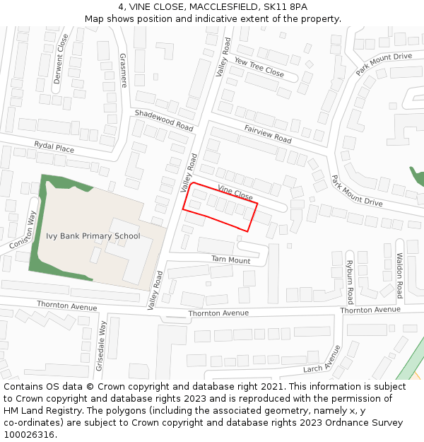4, VINE CLOSE, MACCLESFIELD, SK11 8PA: Location map and indicative extent of plot