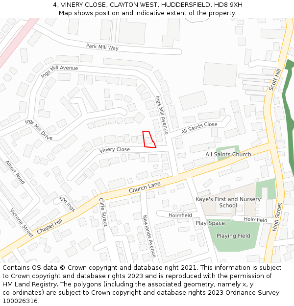 4, VINERY CLOSE, CLAYTON WEST, HUDDERSFIELD, HD8 9XH: Location map and indicative extent of plot