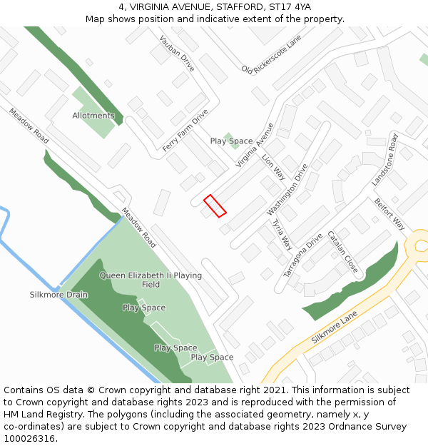 4, VIRGINIA AVENUE, STAFFORD, ST17 4YA: Location map and indicative extent of plot