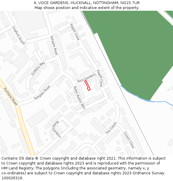4, VOCE GARDENS, HUCKNALL, NOTTINGHAM, NG15 7UR: Location map and indicative extent of plot