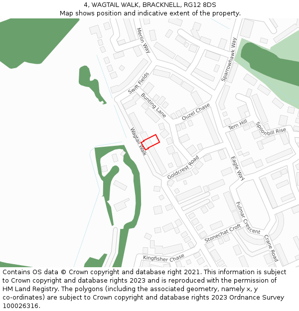 4, WAGTAIL WALK, BRACKNELL, RG12 8DS: Location map and indicative extent of plot