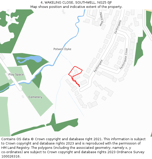 4, WAKELING CLOSE, SOUTHWELL, NG25 0JF: Location map and indicative extent of plot
