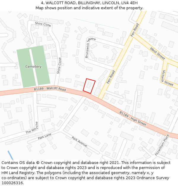 4, WALCOTT ROAD, BILLINGHAY, LINCOLN, LN4 4EH: Location map and indicative extent of plot