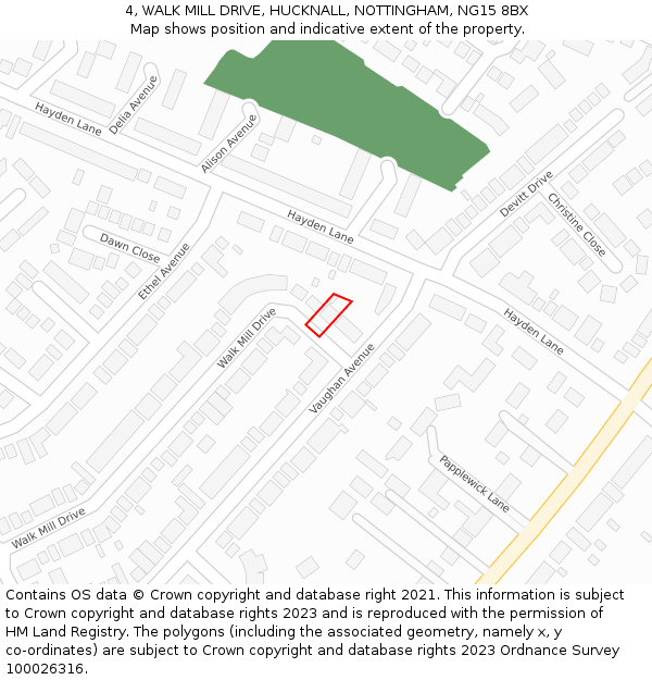 4, WALK MILL DRIVE, HUCKNALL, NOTTINGHAM, NG15 8BX: Location map and indicative extent of plot