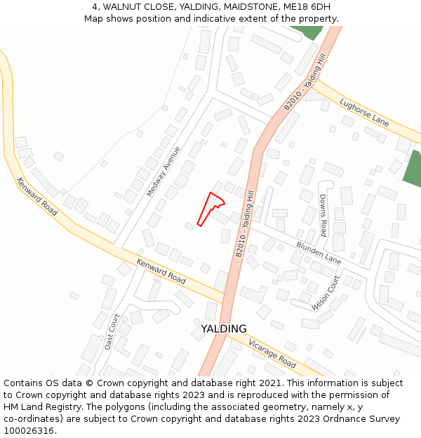 4, WALNUT CLOSE, YALDING, MAIDSTONE, ME18 6DH: Location map and indicative extent of plot