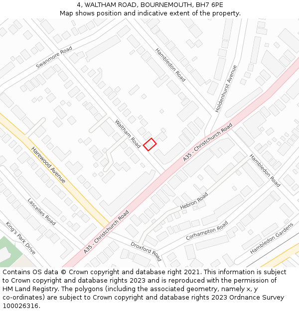 4, WALTHAM ROAD, BOURNEMOUTH, BH7 6PE: Location map and indicative extent of plot