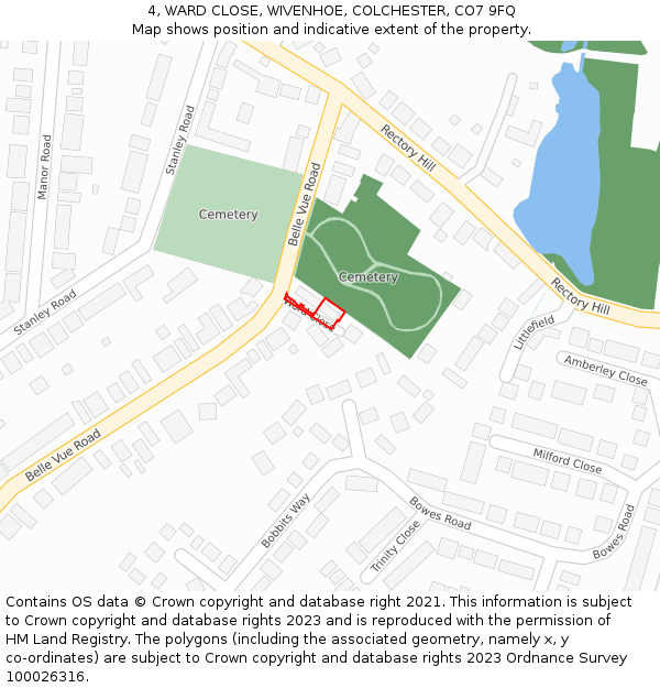 4, WARD CLOSE, WIVENHOE, COLCHESTER, CO7 9FQ: Location map and indicative extent of plot